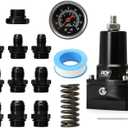 Adjustable Fuel Pressure Regulator Kit 30-140PSI With 10AN Return and 10AN feed Port with AN6 AN8 AN10 Connectors and Gauge (black)