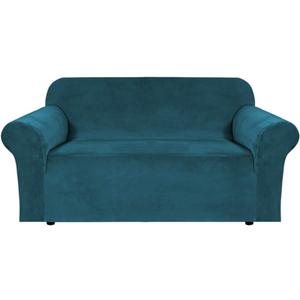 H.VERSAILTEX Stretch Velvet Loveseat Covers for 2 Cushion Couch Covers for Living Room Sofa Covers Slipcovers with Non Slip Straps Bottom, Ultra Thick Comfy Velour (Width 58"-72", Deep Teal)