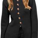MSBESYOR Button Up Cardigan Sweater for Women Long Sleeve Lightweight Knit Business Blazer Tops (Black, L)