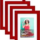 KINLINK 5x7 Picture Frame Red, Solid Wood Frames with Acrylic Plexiglass for 3.5x5/4x6 with Mat or 5x7 without Mat, Tabletop and Wall Display Photo Frame Set of 4