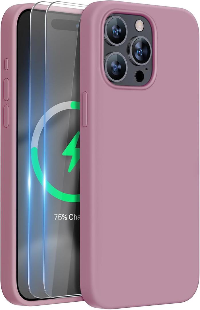 Miracase for iPhone 15 Pro Max Case, [with 2X Screen Protectors], Compatible with MagSafe, Liquid Silicone Case Shockproof Drop Protection Phone Case for 15 Pro Max, Blackcurrant Magnetic