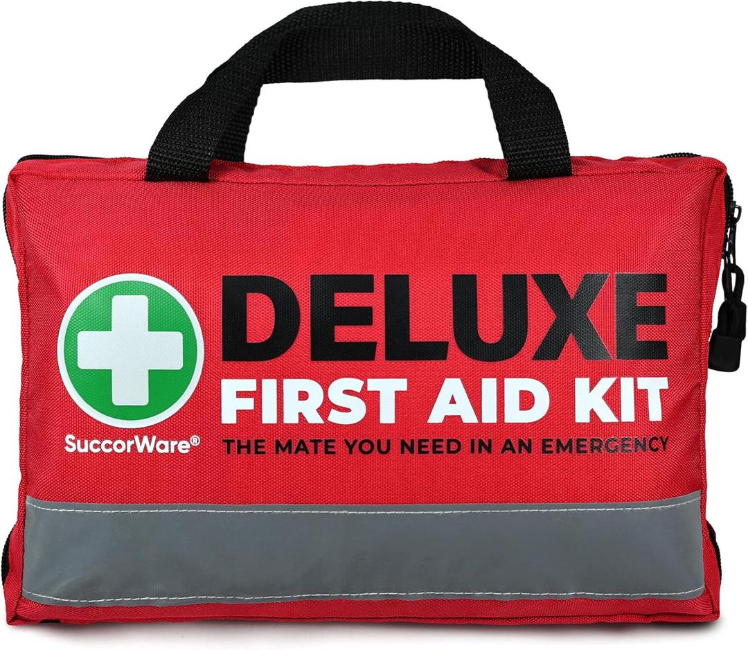 SuccorWare 380 Pieces Deluxe First Aid Kit Compact Trauma Medical Kits with Assorted Bandages, Instant Cold Pack, Emergency Blanket for Home, Travel, Camping, Vehicle, Emergency Kits(Red)