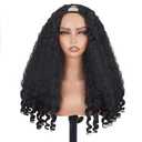 PREMPO Afro Wig V Part Kinky Curly Wigs for Black Women, 180% Density Wear and Go Glueless Wig with Unique Bouncy Curls in the End, Synthetic No Leave out Clip in (Black, 20 Inch)
