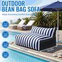 Outdoor Bean Bag Chair for Adults, Luxury Loveseat with Removable Waterproof Cover, Oversized Poolside Lounge Chair with Side Pocket, Comfy Lazy Sofa Sun Couch for Poolside, Patio, Deck(Blue,White), 51" x 36.5" x 27.5"