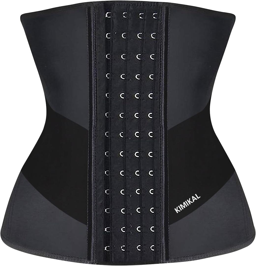 KIMIKAL Women Waist Trainer Corset Belt: Under Clothes Sport Tummy Control Long Torso Shapewear (Large, Black)