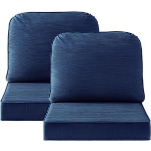 Outdoor Cushions for Patio Furniture Set of 2, 24"x24" Water Repellent Chair Cushions Removable Seat Bottom & Back Cushion Covers for Chair, Sofa, Couch, Navy