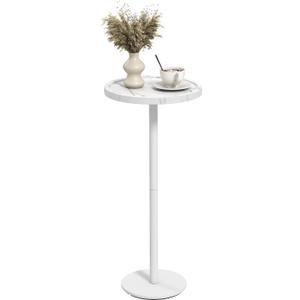 Drink Table, 11 inch Dia., Small Pedestal Side Table, Round Cocktail Table, Circle End Table with Metal Base, for Small Spaces, Living Room, Bedroom, Faux Marble, White