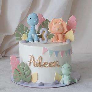 Clay Dinosaur Cake Toppers With Leaves for Birthday Dinosaur Theme Jungle Theme Supplies
