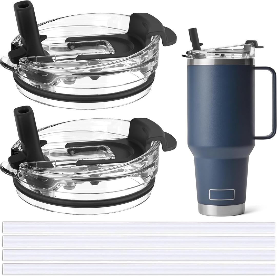 Jmoe USA 42oz, 35oz, 30oz, 26oz Replacement Straw Lid For Yeti Rambler With Handle | Fits Reduce 40oz Tumblers | Fits Hydroflask Traveler 32oz & 40oz | 2-in-1 Leak Proof Accessory (2-Pack)