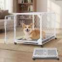 30 Inch Collapsible Dog Crate with Diamond Mesh, No-Tool Assembly Foldable Dog Kennel with 4 Lockable Wheels,Removable Tray,Portable Dog Cage for Medium/Large Dogs, Space-Saving, Indoor Outdoor Use