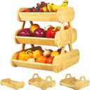 Fruit Basket for Kitchen Counter, 3 Tier Wood Fruit Bowl with Handle, Ideal for Vegetable Storage, Bread Basket, Snack Organizer, Stackable and Separable
