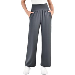 SINOPHANT Womens Wide Leg Yoga Pants with Pockets High Waisted Casual Lounge Loose Palazzo Pajama Sweatpants (Medium, Grey)
