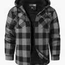 ZITY Men's Flannel Hooded Jacket Fleece Sherpa Lined Plaid Shirts Jackets Zip Up Sweatshirt Hoodies for Men with 4 Pockets. Size XXL
