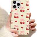 Red Cherry Bow Design Phone Case for iPhone 15 Pro Max,Cute Trendy Aesthetic Fruit Retro Preppy Y2k Girl Woman Protective Cover for iPhone 15 Pro Max 6.7 Inch