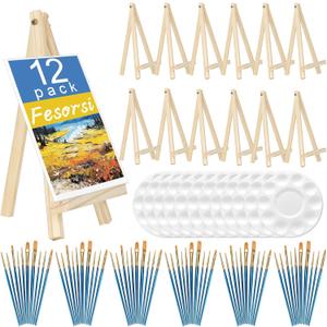 Mini Easels 12 Pack, Small Easels for Painting 24cm/9 Inch, Folding Design, Small Easel with 12 Palettes and 60 Brushes, Suitable for Outdoor Painting Party