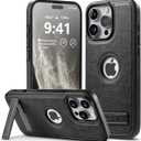 Designed for iPhone 16 Pro Max Leather Case with Stand, Protection Slim Adjustable Kickstand Phone Cover Compatible with iPhone 16 Pro Max (Black)