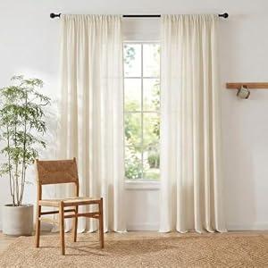 NICETOWN Natural Thick Linen Curtains 108 inches Long for Bedroom, Pinch Pleated/ Rod Pocket/ Back Tab Privacy Added Window Treatments with Light Filtering for Living Room, W52 x L108, 2 Panels