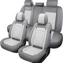 Car Seat Cover, Seat Covers for Cars, Luxury Faux Leather Waterproof Seat Covers, Car Seat Protector Accessories Universal Fit Most Vehicles GreyWhite Full Set