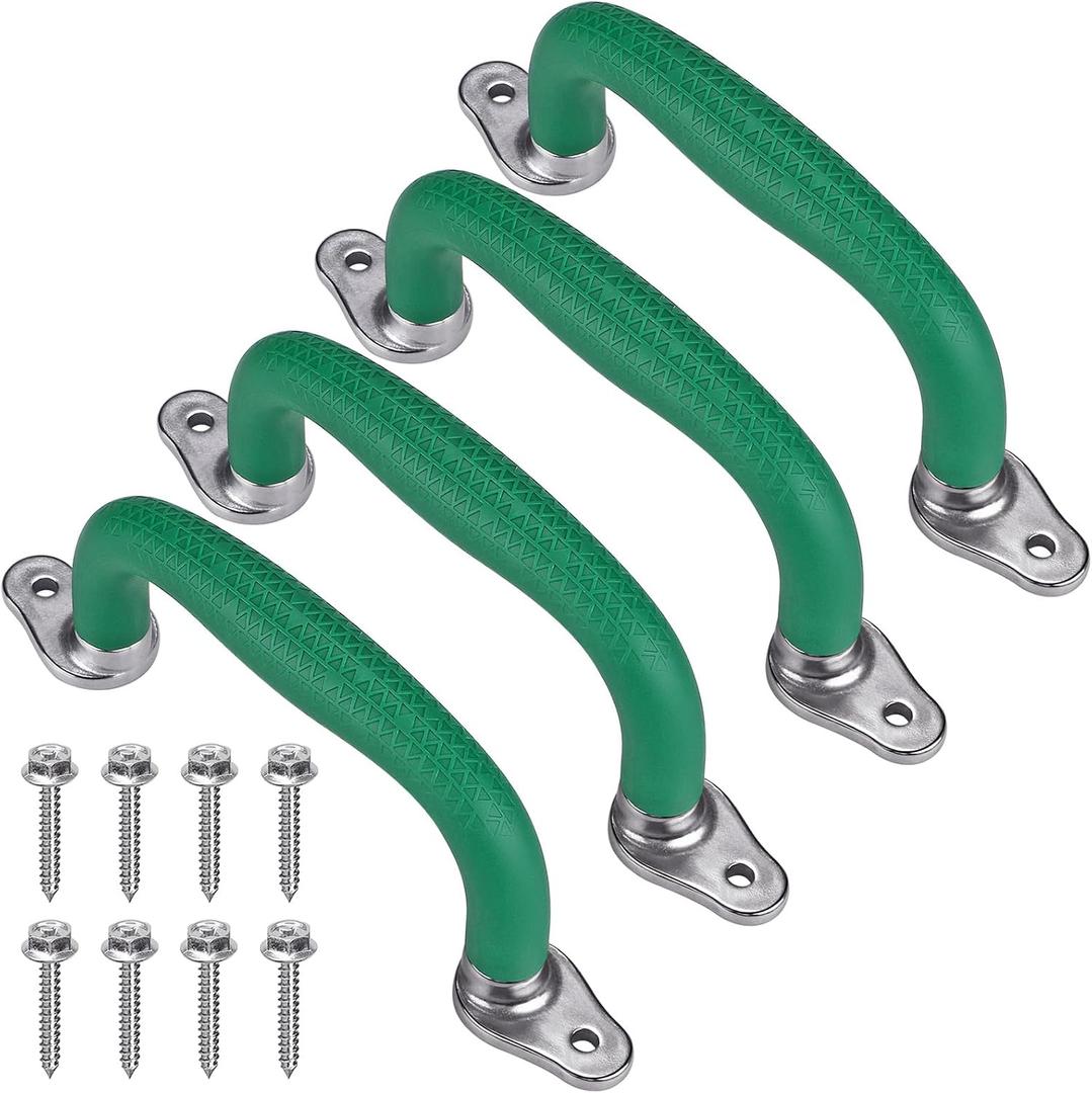 SELEWARE Green Playground Safety Handles, Non-Slip Kids Playground Grab Handles, Durable Indoor Outdoor Playset Hand Grips for Playhouse, Treehouse, Climbing Frame, Jungle Gym, Swing Set, 4 Pack