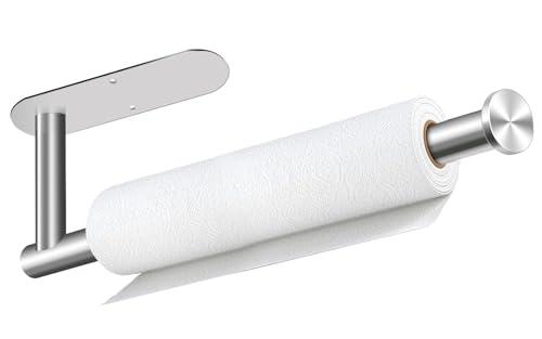 Paper Towel Holder, Self Adhesive or Drilling Paper Towel Holder Under Cabinet, Stainless Steel Silver Paper Towel Holders Wall Mount for Kitchen, Bathroom, Sink, Pantry, Fridge