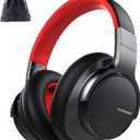 AUSDOM Active Noise Cancelling Headphones: Bluetooth Over Ear Wireless ANC Headphones with Microphone, 50H Playtime, Deep Bass, Hi-Fi Sound, Comfortable Ear Cushions for Travel Work Cellphones (Red & Black)