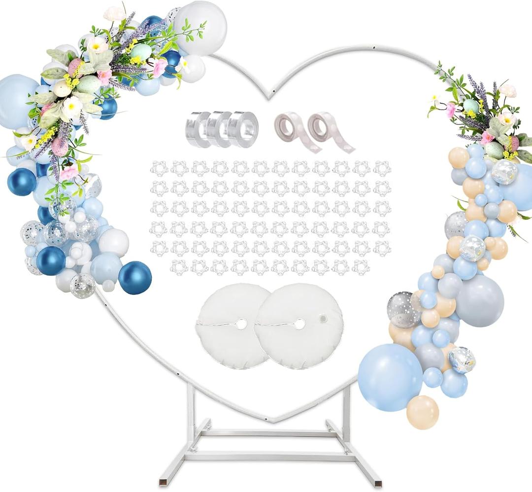 Heart Shaped Metal Balloon Arch Kit,7.8ft Wedding Heart Arch Backdrop Stand,with Water Bag for Proposal, Wedding, Valentines Day, Bridal, Birthday Party Decorations (White-Regular-L)