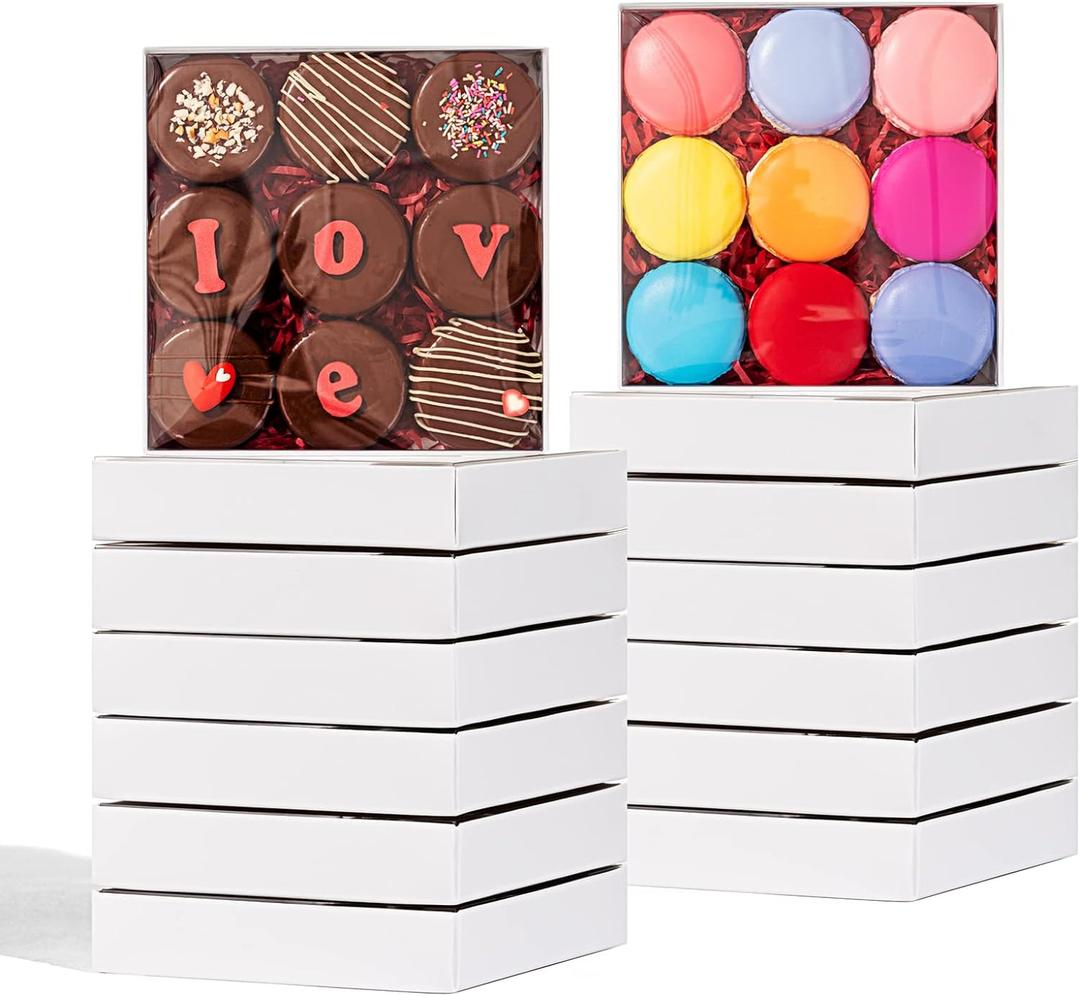 50PCS 6" x 6" x 1 ¼" Clear White Cookie Boxes with Full Window, Bakery Macaron Boxes Ores Boxes Cakesicle Boxes Chocolate Bomb Boxes