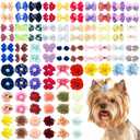 100pcs/50pairs Dog Hair Bows Grooming Bulk with Rubber Bands in Mixed Colors Radom Pattern Toknot Bowknot Elastic for Small Medium Doggy Puppy Yorkie Shih Girl Femal Hair Accessories