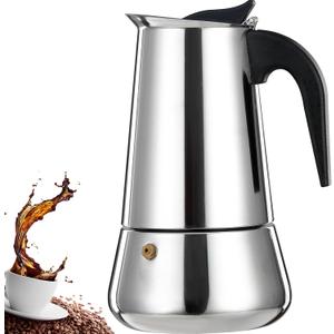 9 Cup Stovetop Espresso Maker Stainless Steel Moka Pot Stove Top Percolator Italian Coffee Makers Capable Mocha Greca Machine Cafe Classic Induction Cookers for Home and Camping 450ml 15oz (Silver)