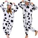 Funziez! Adult Onesie Halloween Costume - Animal and Sea Creature - Plush One Piece Cosplay Suit for Adults, Men and Women (X-Large, Cow)