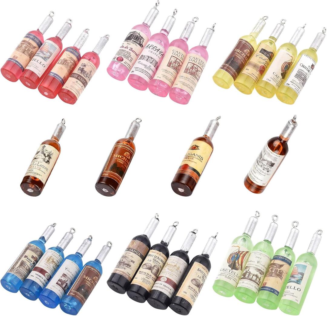 SUNNYCLUE 28pcs Resin Wine Bottle Charms Large Wine Bottles Label Random Charms Small Lifelike Pendants Earring Necklace Keychain Dangles for Beginners Starter DIY Jewelry Making Accessories (28pcs 7 Style)