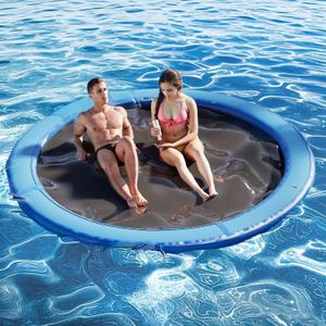 6Ft-12Ft Inflatable Dock Floating Platform, Inflatable Tanning Pool Sunchill Float Ring, Heavy Duty Water Hammock Floats for Adults,Floating Island for Lake Pool Beach Party (Blue)
