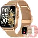 Smart Watch for Women Men- 1000mAh Battery Answer/Make Call, Fitness Step Tracker Watch with Sleep Monitor/Activity Counter/110+ Sport Mode for Andriod iPhone iOS Compatible - 3 Straps, Golden
