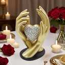 Spring Decorations Wedding Couple gifts,Table Statues Gold Home Decor Aesthetic Lover Figurine-Heart Hands Sculpture for Living Room Bedroom Shelf Office Decor,Anniversary Birthday Gifts for Women Men (Silver)