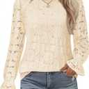 LOMON Womens Lace Long Sleeve Tops Ladies Dressy Eyelet Blouses Casual Embroidered Shirts with Lining 2026 Spring Fashion