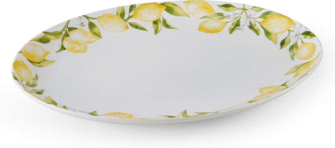 Mikasa Lemons Oval Bone China Lightweight Chip Resistant Serving Platter, 14-Inch, Multicolor