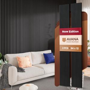 Avana Acoustic Wood Wall Panels  94.4 x 12.6 Inch Black Oak Acoustic Panels 2 PCs  Wall Panels For Interior Wall Decor For Homes, Offices, Studios  Pleasing Decorative Wood Panels For Wall