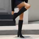 Meolee Knee High Boots for Women Chunky High Heel Long Boots Pointed Toe Leather Boots with Side Zipper (Black)