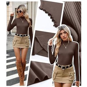 3 Pack Women's Cotton Long Sleeve Mock Turtleneck Tops Ribbed Lettuce Trim Slim Fit Shirts Thermal Base Layer (Large)