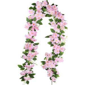 CISDUEO Artificial Cherry Blossom Flower Vine Hanging Pink Cherry Blossom Flower Silk Garland Hanging Vines Faux Flowers for Outdoors Spring Wedding Party Home Table Centerpiece Arrangement Decor