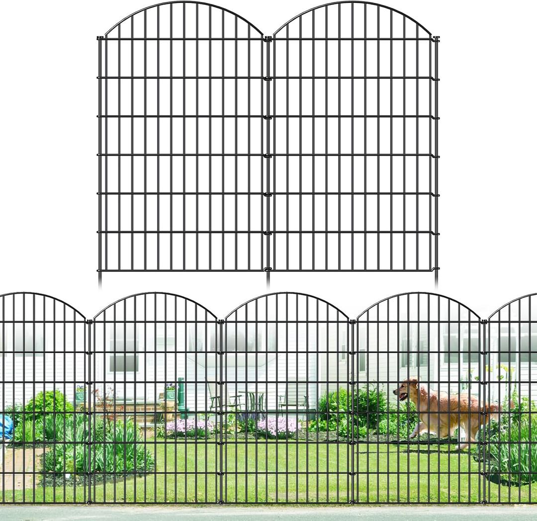FOREHOGAR Metal Garden Fence 48in (H) x 12.7ft (L), 5 Panels + 6 Stakes Dog Fence Border Fence Animal Barrier, No Dig Garden Fencing for Yard Flower Bed Lawn Patio Outdoor, CTW4805 Black