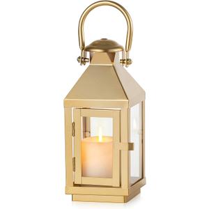 NUPTIO Gold Lanterns Decorative Outdoor, 8.6 Inch Lantern with Glass