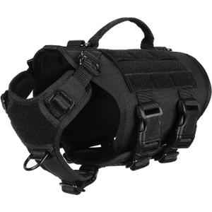 ICEFANG GN3 Tactical Dog Harness with 6X Buckle,Dog Molle Vest with Handle,3/4 Body, Hook and Loop Panel for ID Patch,No Pulling Front Clip (X-Small (Pack of 1), Black)