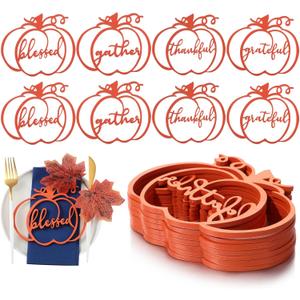 CHENGU 48 Pcs Thanksgiving Wooden Grateful Plates Decor Thanksgiving Table Decor Pumpkin Wood Cutout Place Cards Sign Place Setting Thankful Blessed Sign for Farmhouse Home