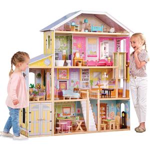 KidKraft Majestic Mansion Wooden Dollhouse with 34-Piece Accessories, Working Elevator and Garage, Gift for Ages 3+, 12" tall