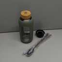 FULBEVY Glass Water Bottles 64 oz - Half Gallon Large Motivational Daily Water Intake Bottle Time Marker - Glass Water Bottle With Straw, Silicone Sleeve 2 Lids, Handle Spout & Bamboo Lid(Olive)