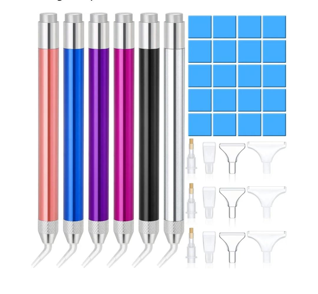 Outus 6 LED Rhinestone Point Drill Pens with Light 5D Painting Tool 15 Spare Pen Heads 20 Glue Painting Clay for DIY Nail Art