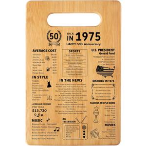 50th Wedding Anniversary Cutting Board Gifts for Women Men Marriage Gifts for Couple 1975 Poster Back In 1975 50th Anniversary Decorations 100% Organic Bamboo Pre Oiled 11"L x 7"W x 0.5"Th