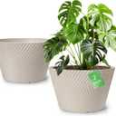 18 inch Big Plant Pots, 2 Pack Large Round Planters for Outdoor Plants, Porch, Patio, Backyard, Durable Plastic Flower Pots, Modern Dcor for Tall Plants, Flowers, White
