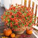 HyeFlora Artificial Fall Flowers Faux Mums for Outdoor Indoor Garden Home Decoration, Faux Flower Daisy with Eucalyptus Leaves Fake Mums Plants Greenery Boxwood Porch Patio, 12 Bundles (Orange)